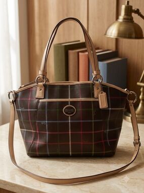 Coach Peyton Tattersall Plaid Tote Bag